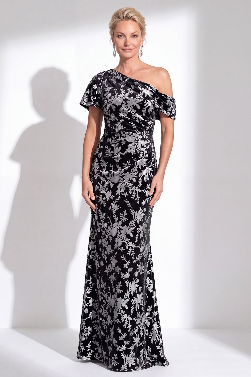 Fuchsia Floral Mermaid Long One Shoulder Mother of the Bride Dress