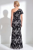 Fuchsia Floral Mermaid Long One Shoulder Mother of the Bride Dress