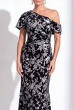 Fuchsia Floral Mermaid Long One Shoulder Mother of the Bride Dress