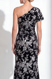 Fuchsia Floral Mermaid Long One Shoulder Mother of the Bride Dress
