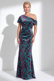 Fuchsia Floral Mermaid Long One Shoulder Mother of the Bride Dress