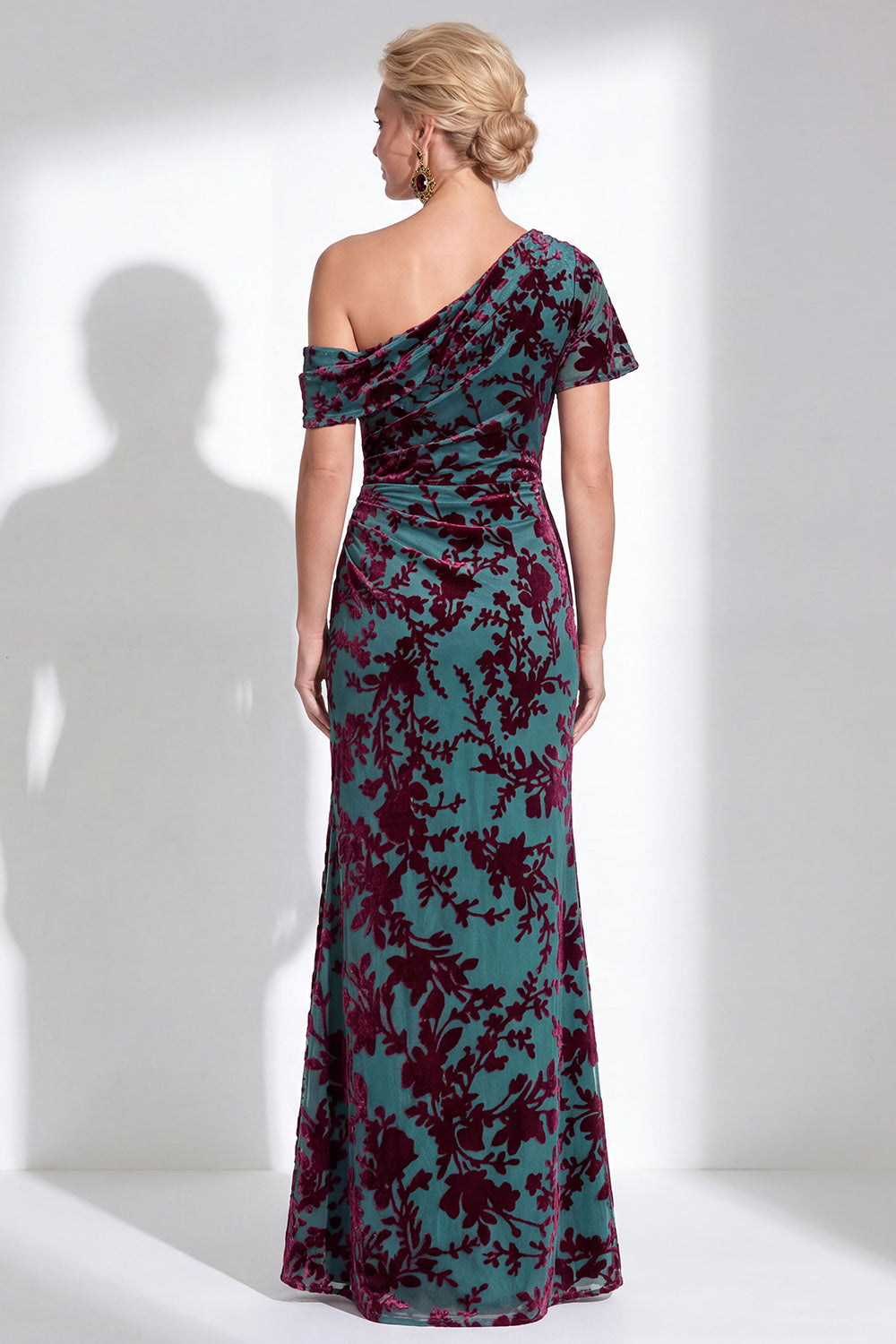 Fuchsia Floral Mermaid Long One Shoulder Mother of the Bride Dress