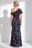Fuchsia Floral Mermaid Long One Shoulder Mother of the Bride Dress
