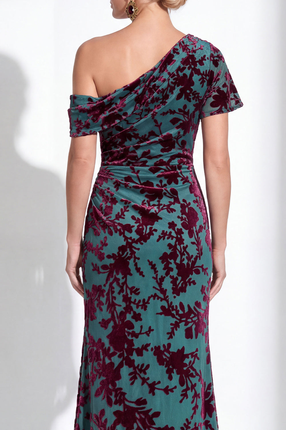 Fuchsia Floral Mermaid Long One Shoulder Mother of the Bride Dress