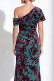Fuchsia Floral Mermaid Long One Shoulder Mother of the Bride Dress