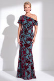 Fuchsia Floral Mermaid Long One Shoulder Mother of the Bride Dress