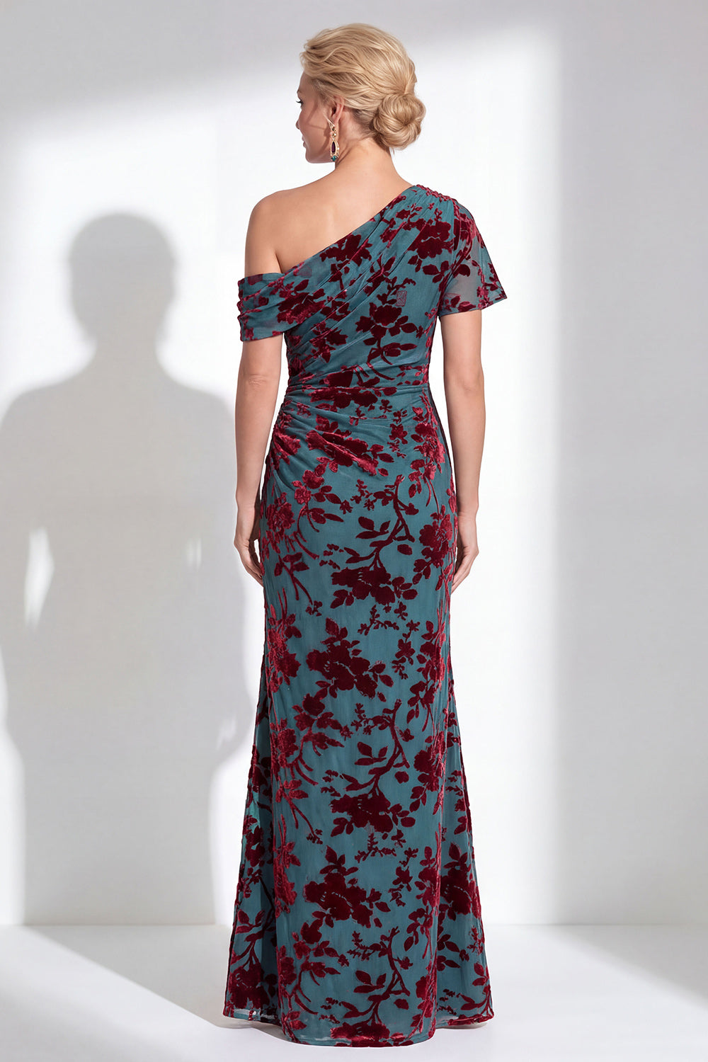 Fuchsia Floral Mermaid Long One Shoulder Mother of the Bride Dress