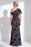 Fuchsia Floral Mermaid Long One Shoulder Mother of the Bride Dress