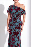 Fuchsia Floral Mermaid Long One Shoulder Mother of the Bride Dress