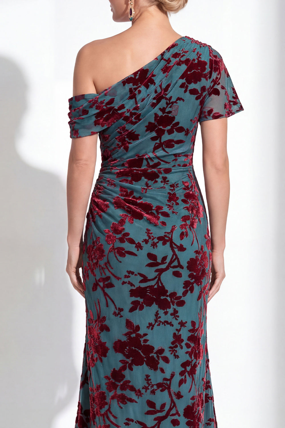 Fuchsia Floral Mermaid Long One Shoulder Mother of the Bride Dress