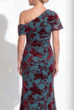 Fuchsia Floral Mermaid Long One Shoulder Mother of the Bride Dress