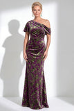 Fuchsia Floral Mermaid Long One Shoulder Mother of the Bride Dress