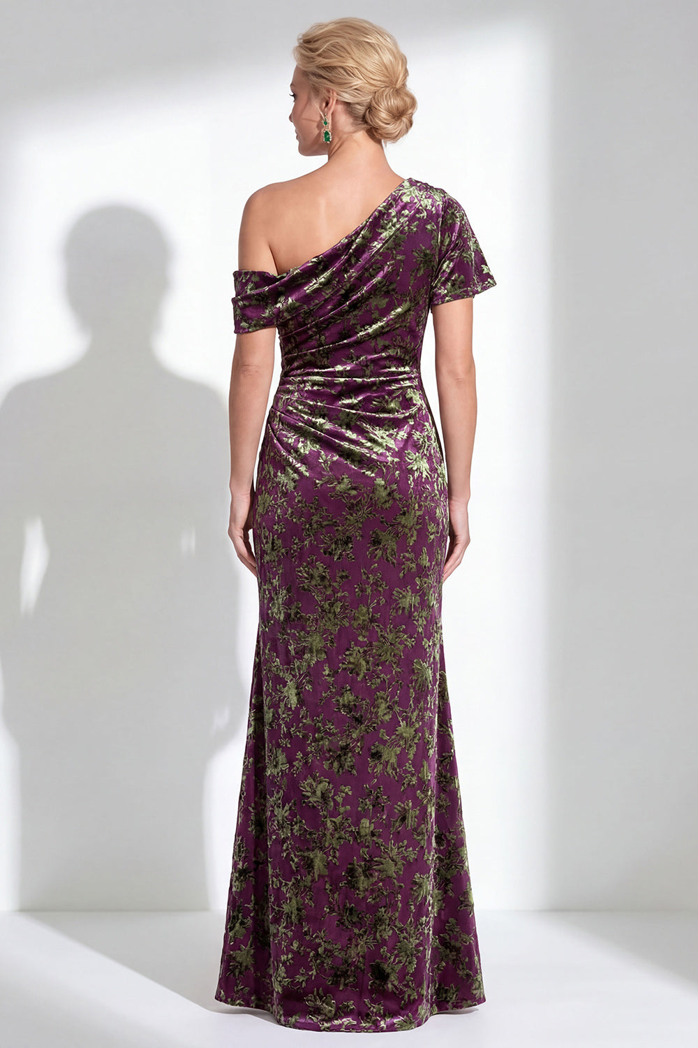 Fuchsia Floral Mermaid Long One Shoulder Mother of the Bride Dress