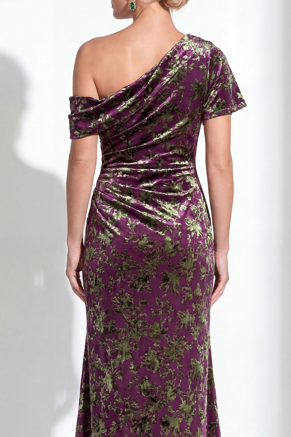 Fuchsia Floral Mermaid Long One Shoulder Mother of the Bride Dress