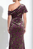 Fuchsia Floral Mermaid Long One Shoulder Mother of the Bride Dress