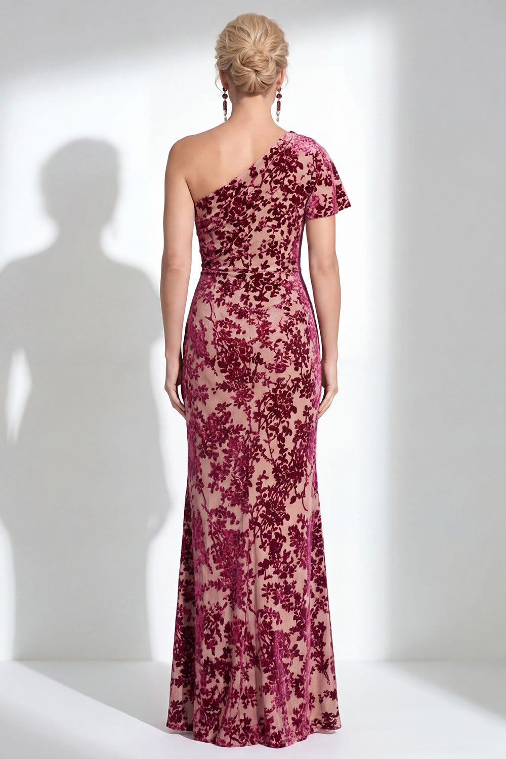 Fuchsia Floral Mermaid Long One Shoulder Mother of the Bride Dress