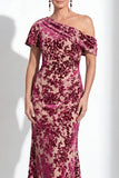 Fuchsia Floral Mermaid Long One Shoulder Mother of the Bride Dress