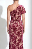Fuchsia Floral Mermaid Long One Shoulder Mother of the Bride Dress