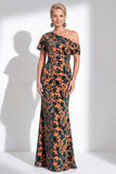 Fuchsia Floral Mermaid Long One Shoulder Mother of the Bride Dress