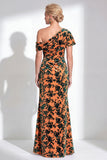 Fuchsia Floral Mermaid Long One Shoulder Mother of the Bride Dress
