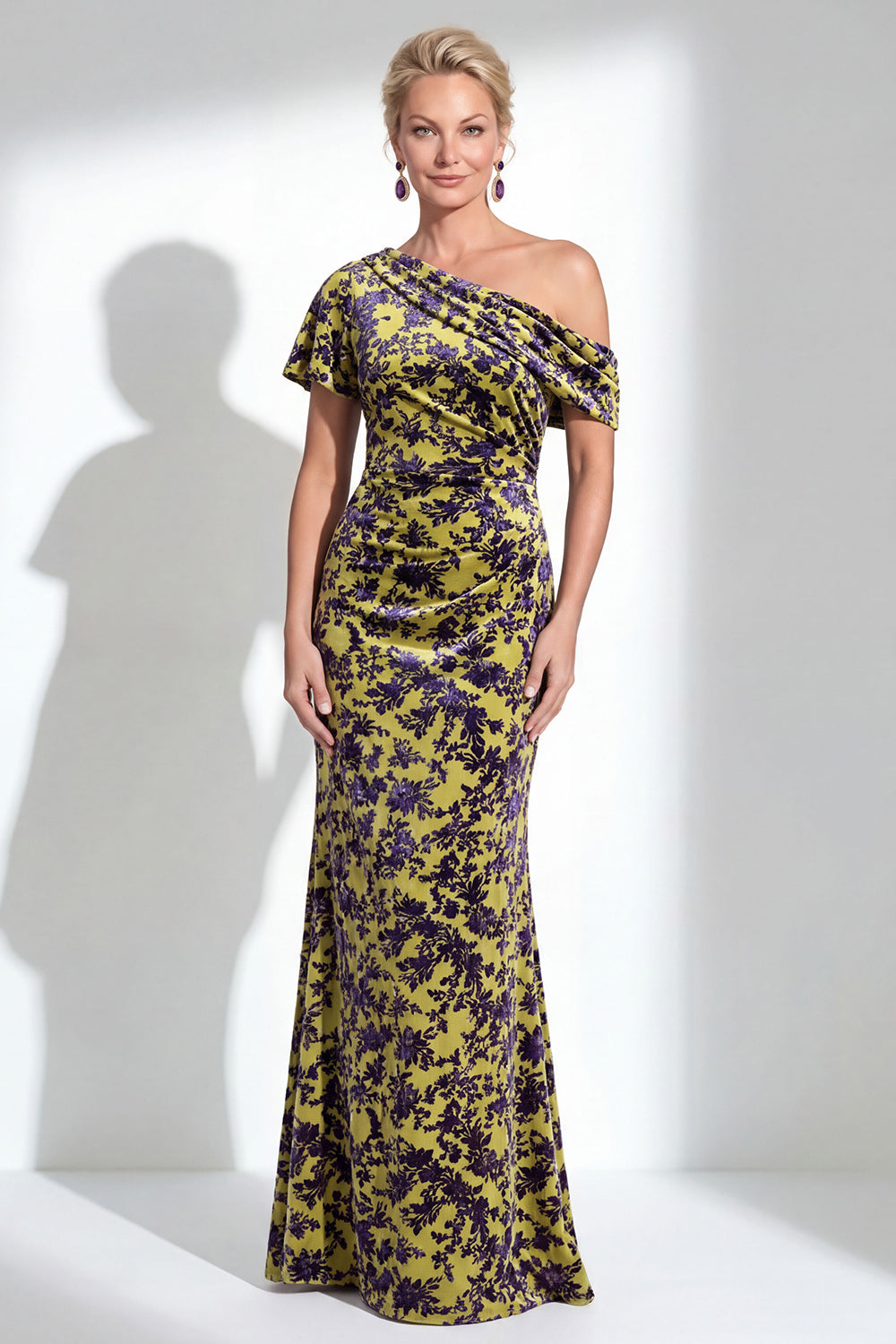 Fuchsia Floral Mermaid Long One Shoulder Mother of the Bride Dress