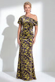 Fuchsia Floral Mermaid Long One Shoulder Mother of the Bride Dress