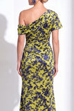 Fuchsia Floral Mermaid Long One Shoulder Mother of the Bride Dress