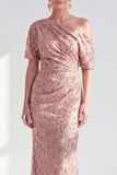 Dusty Rose One Shoulder Mermaid Sparkly Beaded Long Mother of the Bride Dress