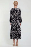 Fuchsia Floral Round Neck Midi Mother of the Bride Dress with Sleeves