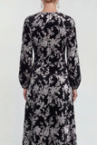 Fuchsia Floral Round Neck Midi Mother of the Bride Dress with Sleeves