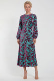 Fuchsia Floral Round Neck Midi Mother of the Bride Dress with Sleeves