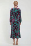 Fuchsia Floral Round Neck Midi Mother of the Bride Dress with Sleeves