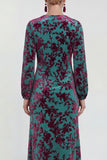 Fuchsia Floral Round Neck Midi Mother of the Bride Dress with Sleeves