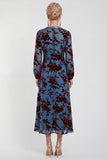 Fuchsia Floral Round Neck Midi Mother of the Bride Dress with Sleeves