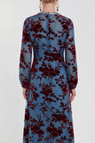 Fuchsia Floral Round Neck Midi Mother of the Bride Dress with Sleeves