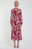 Fuchsia Floral Round Neck Midi Mother of the Bride Dress with Sleeves
