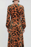 Fuchsia Floral Round Neck Midi Mother of the Bride Dress with Sleeves