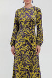 Fuchsia Floral Round Neck Midi Mother of the Bride Dress with Sleeves