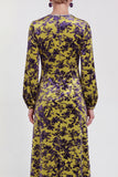 Fuchsia Floral Round Neck Midi Mother of the Bride Dress with Sleeves