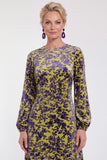 Fuchsia Floral Round Neck Midi Mother of the Bride Dress with Sleeves