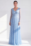 Dark Purple A Line Beaded Long Sparkly Mother Of the Bride Dress