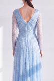 Dark Purple A Line Beaded Long Sparkly Mother Of the Bride Dress