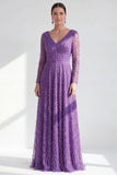 Dark Purple A Line Beaded Long Sparkly Mother Of the Bride Dress