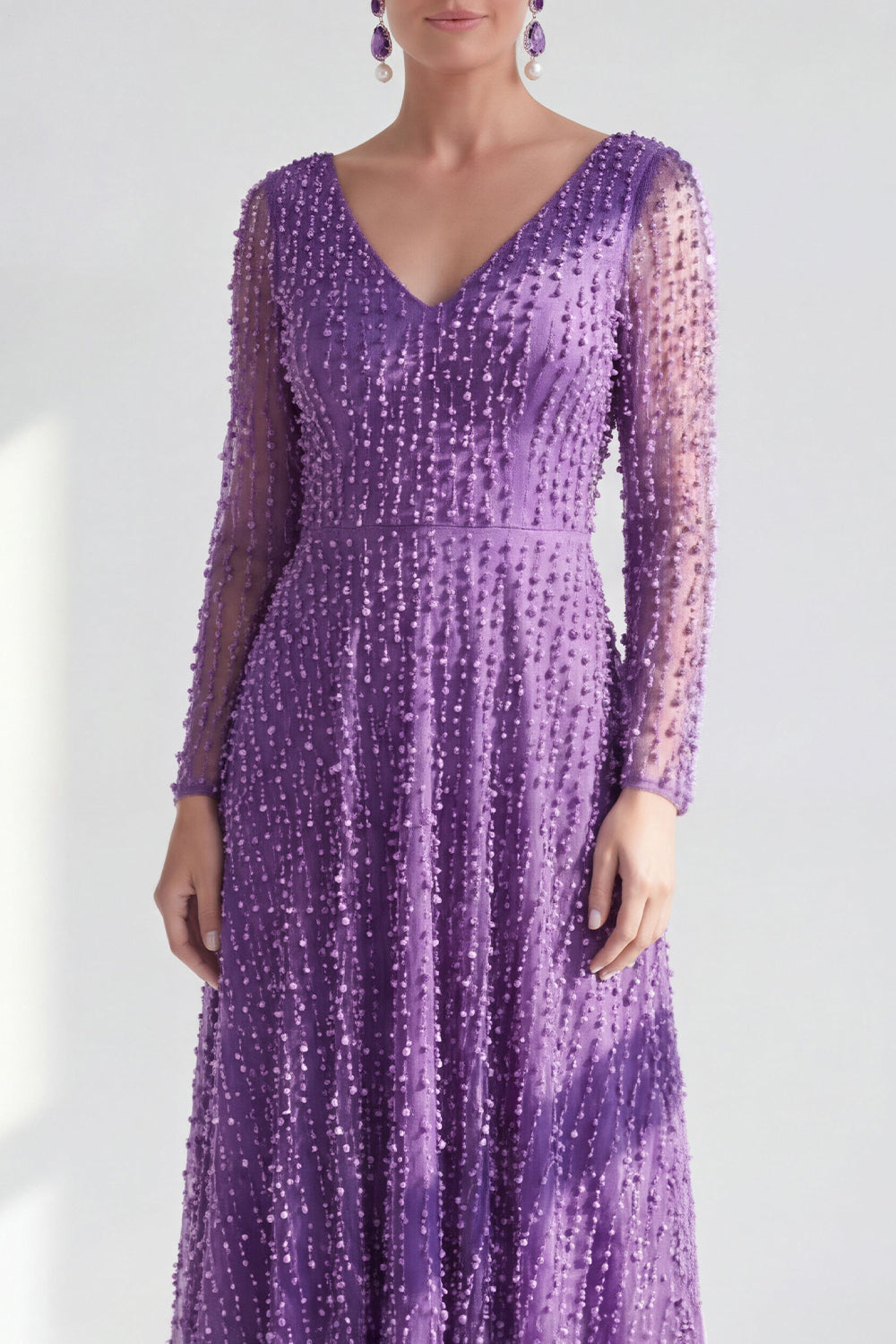Dark Purple A Line Beaded Long Sparkly Mother Of the Bride Dress