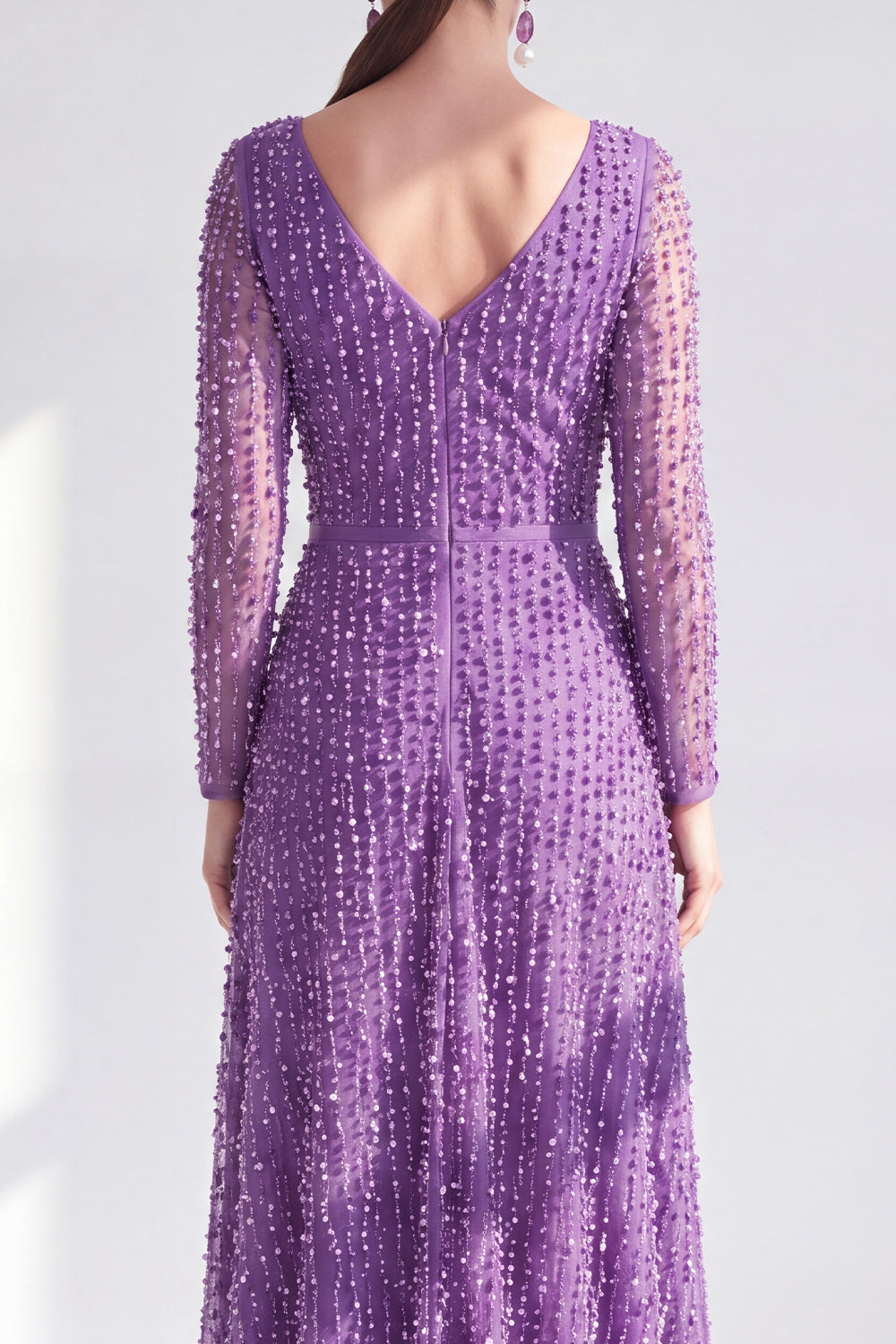 Dark Purple A Line Beaded Long Sparkly Mother Of the Bride Dress