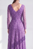 Dark Purple A Line Beaded Long Sparkly Mother Of the Bride Dress
