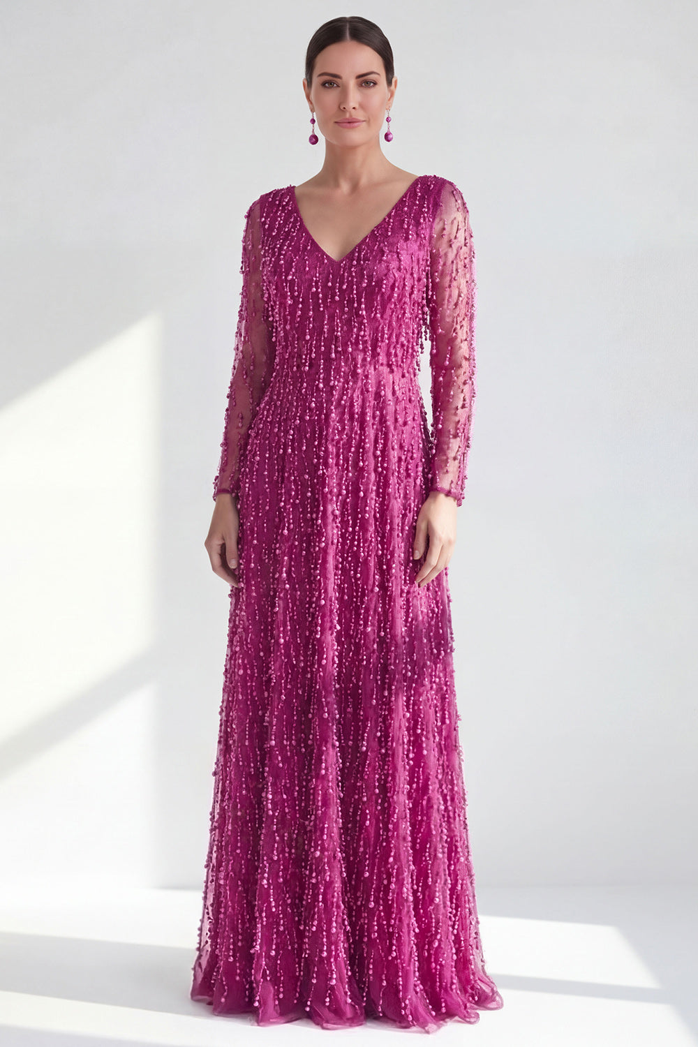 Dark Purple A Line Beaded Long Sparkly Mother Of the Bride Dress