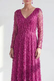 Dark Purple A Line Beaded Long Sparkly Mother Of the Bride Dress