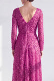 Dark Purple A Line Beaded Long Sparkly Mother Of the Bride Dress