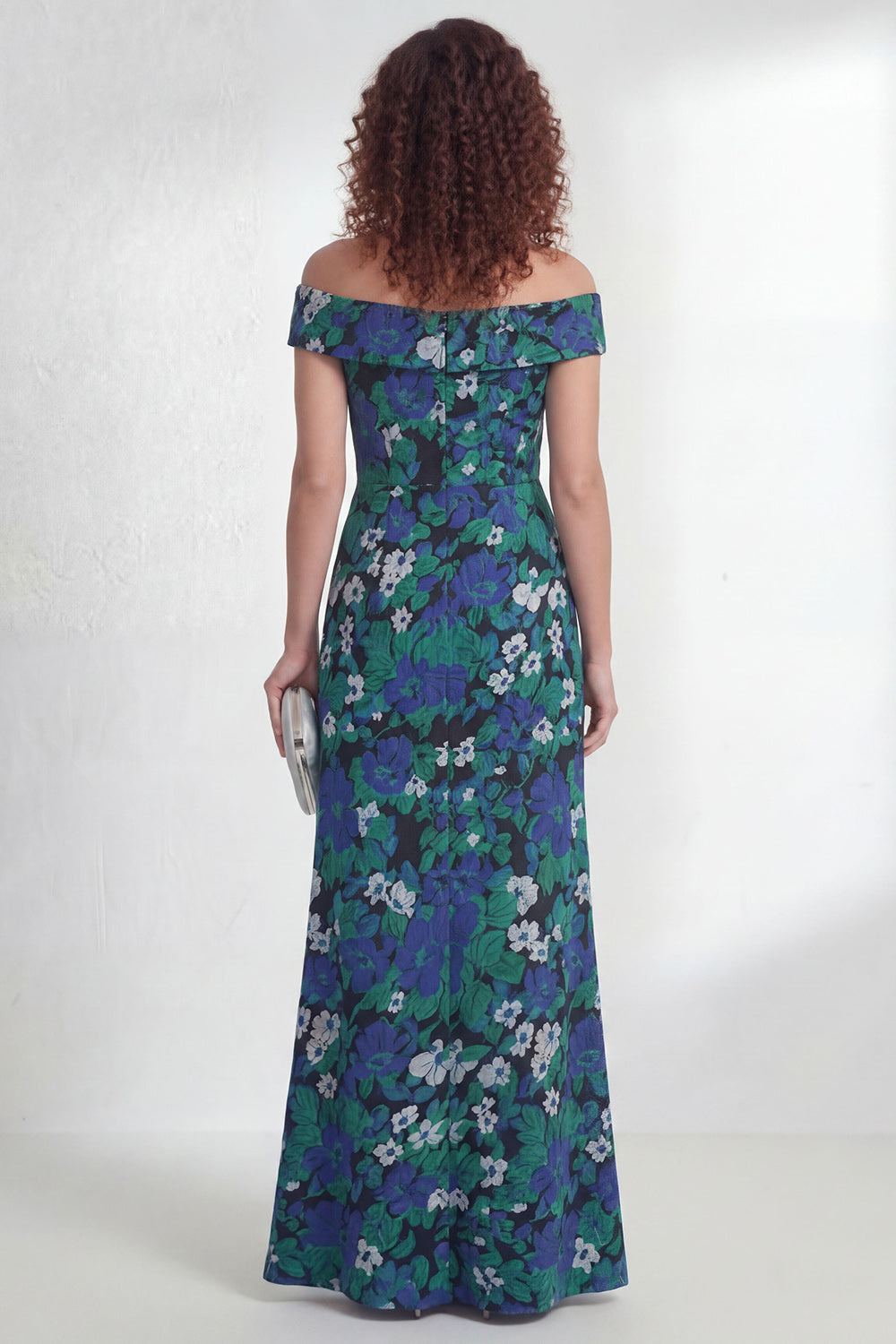 Green Flower Mermaid Ruched Off the Shoulder Long Mother of the Bride Dress with Slit